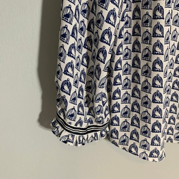 Talbots birds in cages pullover ruffle detail lightweight flowy shirt top blouse - Picture 3 of 10